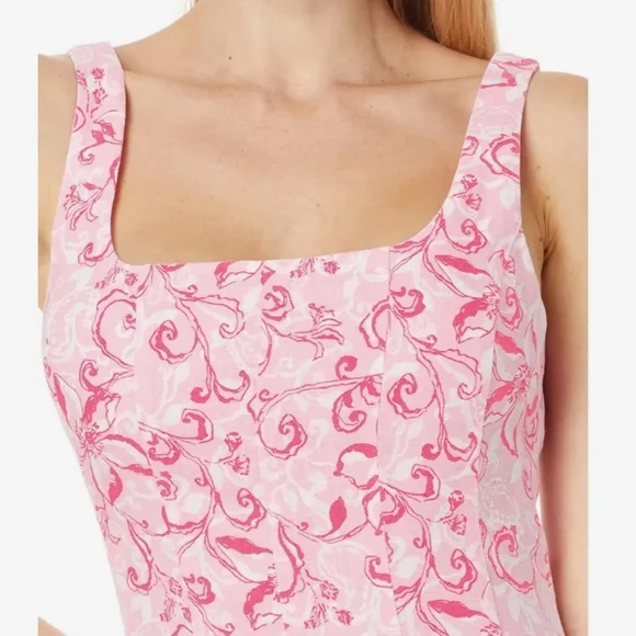 New Lilly Pulitzer Calina Filigree Linen Conch Shell Pink Midi Dress Size 4  NWT
